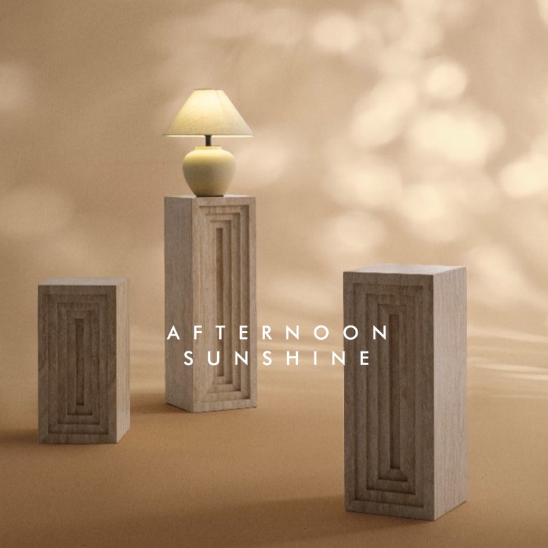 侘寂风天然黄洞大理石柱落地雕塑装饰摆件墩底座墩展示台立柱桌子