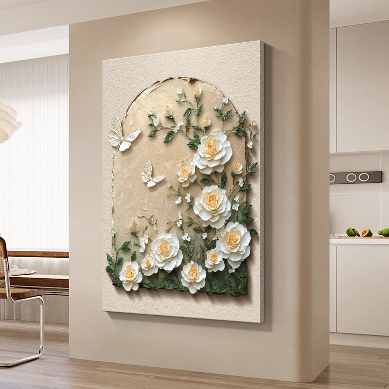 侘寂风客厅装饰画浮雕立体高级感沙发背景墙壁画抽象花卉玄关挂画图片