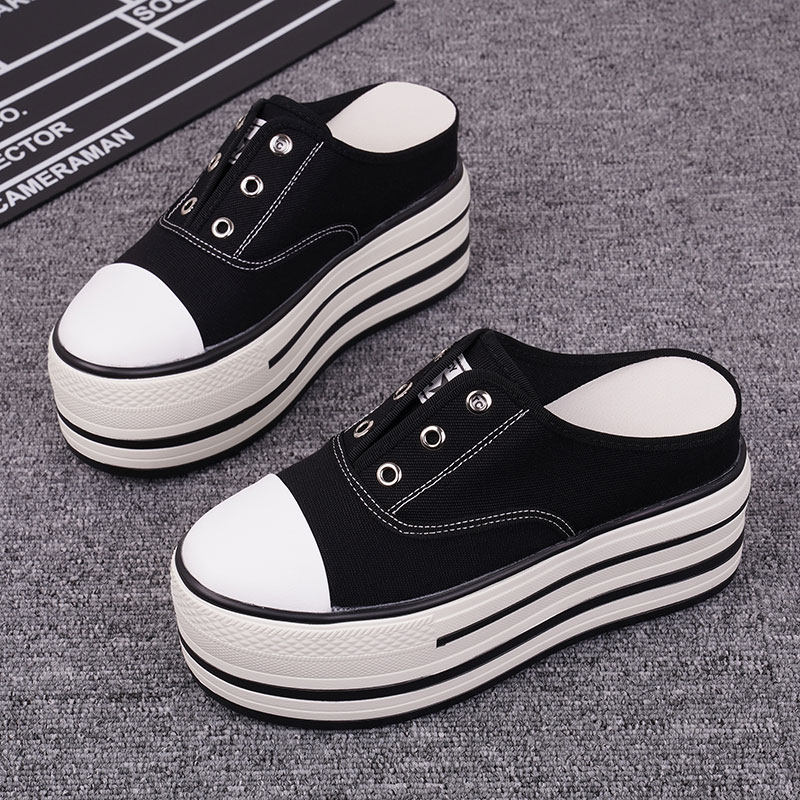 包头半拖鞋女夏2021春款厚底帆布一脚蹬女鞋夏天拖鞋女韩国ins潮