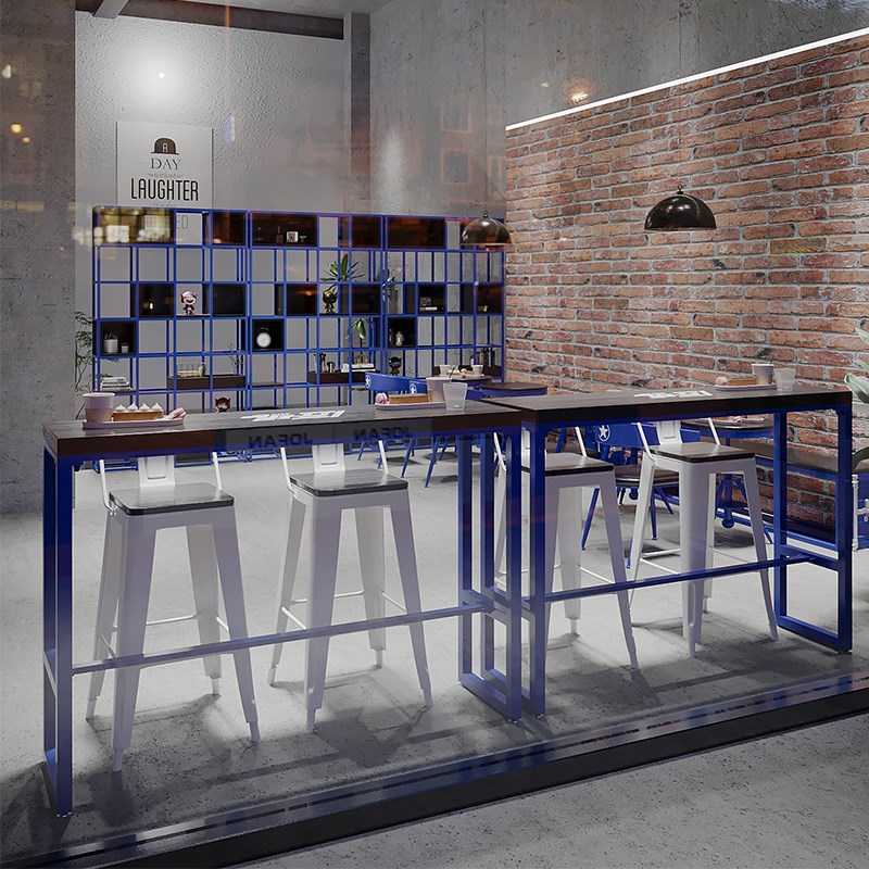 咖啡厅实木高脚桌酒吧奶茶店靠墙吧台桌长条桌工业风吧台椅椅子