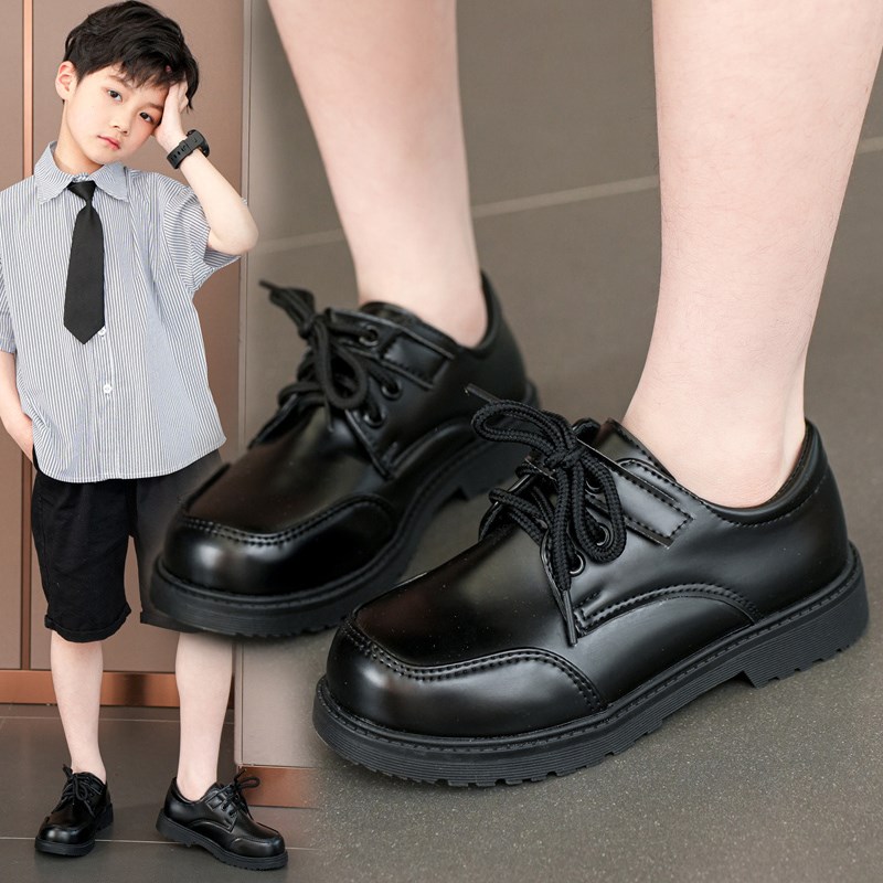 儿童鞋男童皮鞋春秋2025新款韩版英伦风黑色软底小学生校园演出鞋