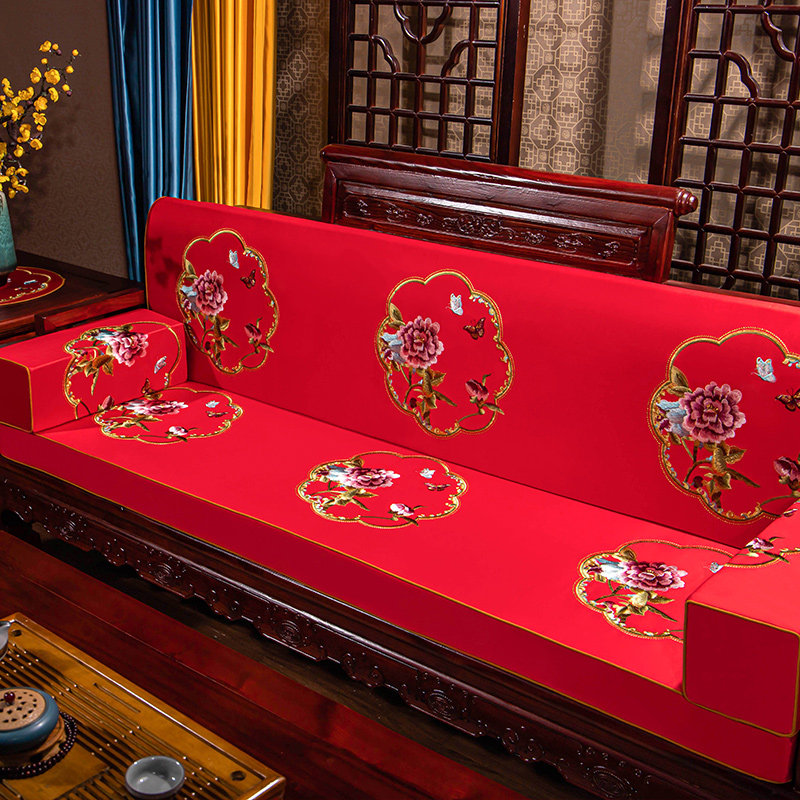 喜庆婚庆大红沙发垫布艺婚房椅垫防滑加厚沙发套罩红色沙发坐垫子