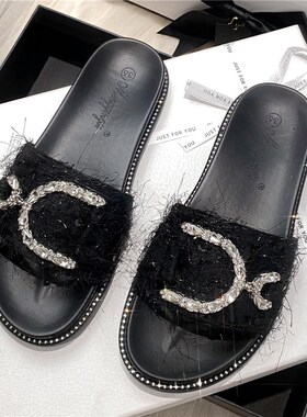 大码女拖鞋41一43外穿胖脚妈妈夏时尚黑色小码L厚底3334平底40凉