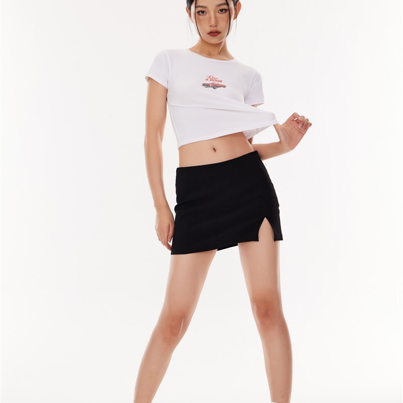 ADoOr 基础黑色低腰裙防走光含打底裤内衬O辣妹开衩拉链抗皱半裙