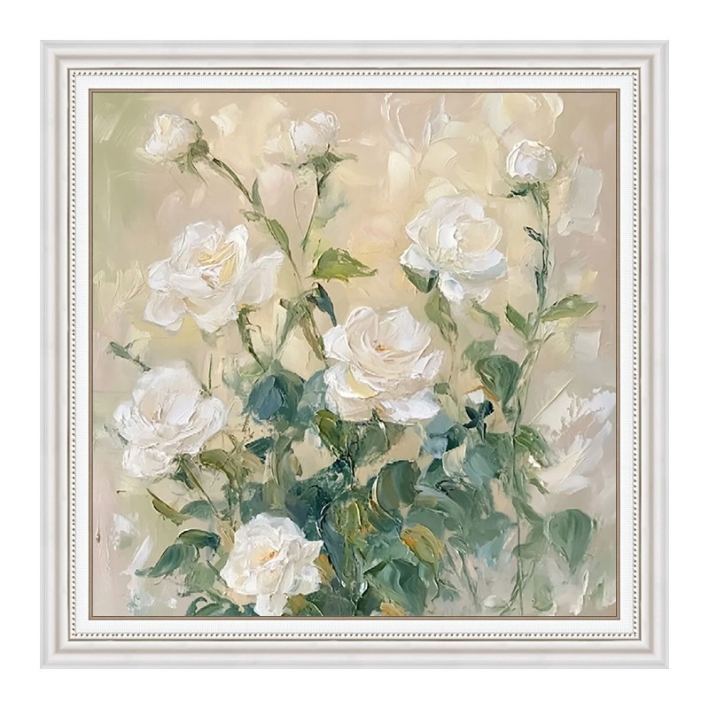 法式奶油风客厅装饰画玫瑰花卉肌理丙烯手绘油画大幅玄关餐厅挂画