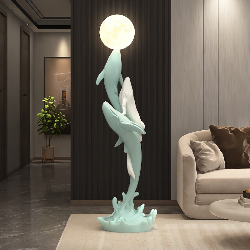 大型鲸鱼客厅电视柜旁边落地摆件轻奢高级感沙发灯玄关乔迁礼品