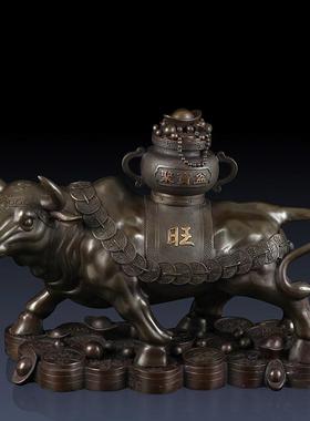 纯黄铜聚宝盆牛摆件创意生肖牛铜牛中式家居办公室装饰礼品工艺品