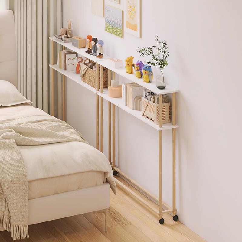 7W床边缝隙置物架床头床尾窄夹缝架子卧室长条可移动实木分层收纳