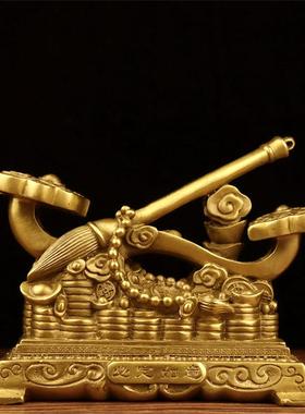 黄铜金钱笔必定如意摆件铜金钱元宝金镑提铭家居书房办公工艺礼品