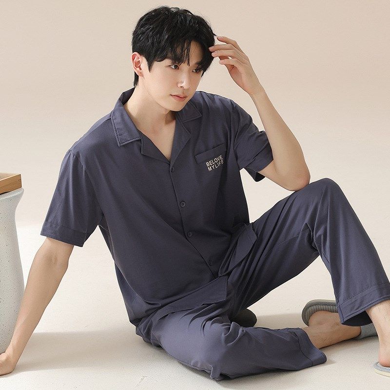 开衫睡衣男夏拉架棉简约休闲款家居服男款凉感棉高级感可外穿套装