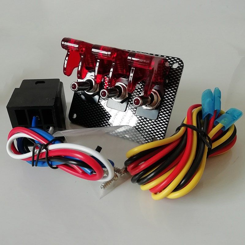 汽车开关改装件12V碳纤色面板摇杆红色盖三合一组合带继电器新品