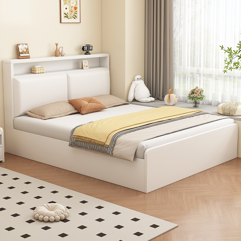 实木床现代简约1.5米床双人床家用主卧1.8高箱储物床出租屋单人床