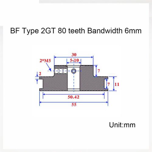 2GT带宽6mm同步轮套装K型20齿BF型80齿1比4皮带同步皮带轮一整套