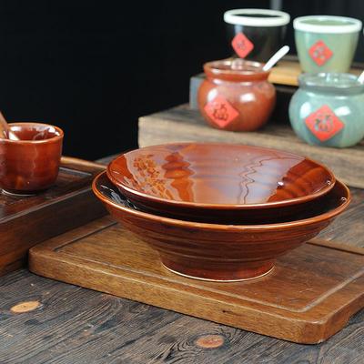 中式复古陶瓷商用拉面碗8英寸9饭店喇叭斗笠敞口大碗汤碗大号餐具