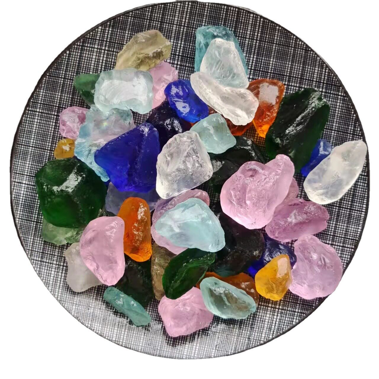 宝石蓝玻璃砂碎石彩色沙石不规则块地坪水磨石填加骨料庭院