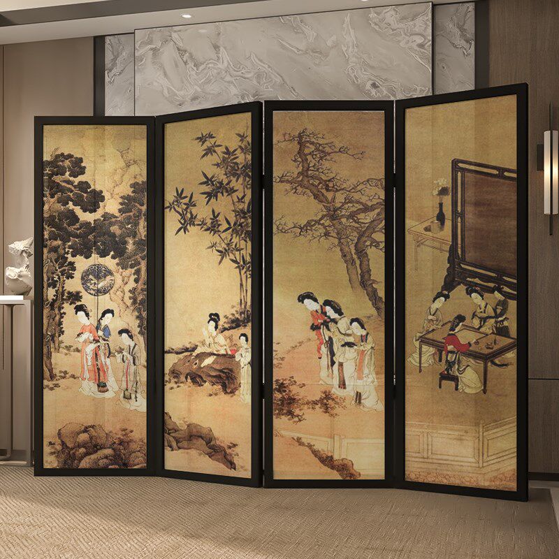 仕女图复古典屏风客厅装饰玄关茶室背景折屏