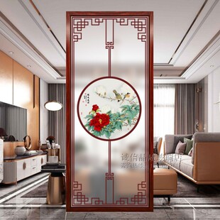 艺术玻璃定制屏风过道客厅面磨砂透光彩绘钢化端门见鹿