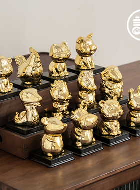 记今朝电镀金鎏镀十二生肖龙 陶瓷 龙年家居饰品