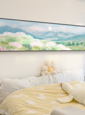 现代卧室床饰画风景画绿色儿童挂画风沙发背景墙壁画