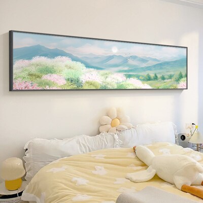 现代卧室床饰画风景画绿色儿童挂画风沙发背景墙壁画