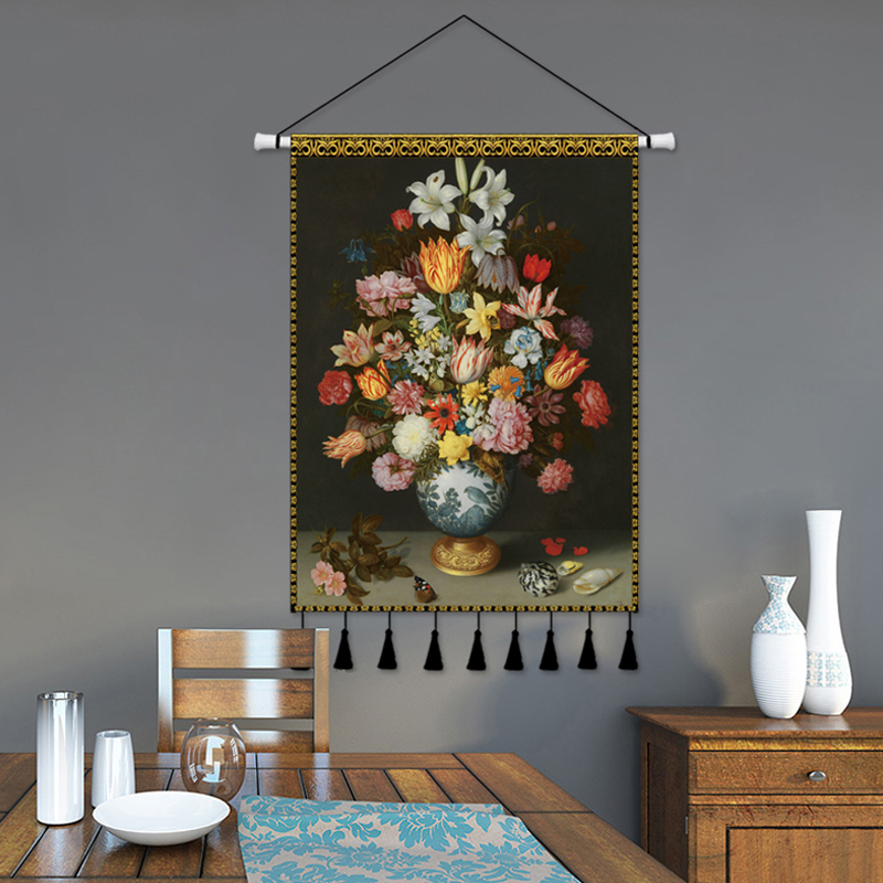 欧式油画花卉挂画布艺客厅u背景墙装饰画卧室餐厅挂毯玄关挂布定图片