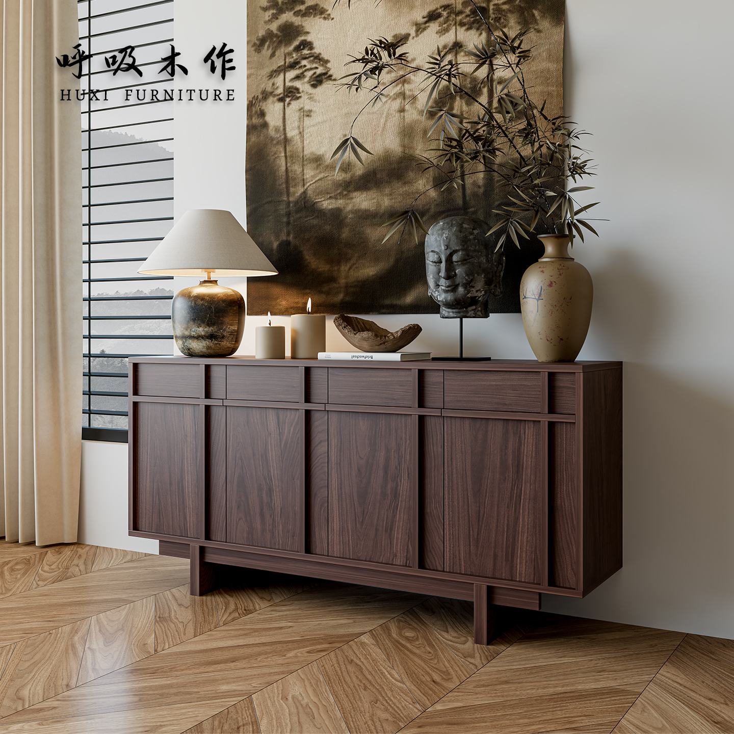 中古风实木骨骼斗柜法式复古边柜