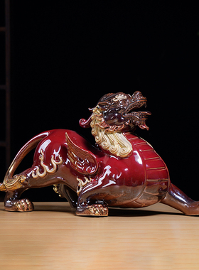 陶瓷招财貔貅一对红色客厅玄关办公室装饰业礼品