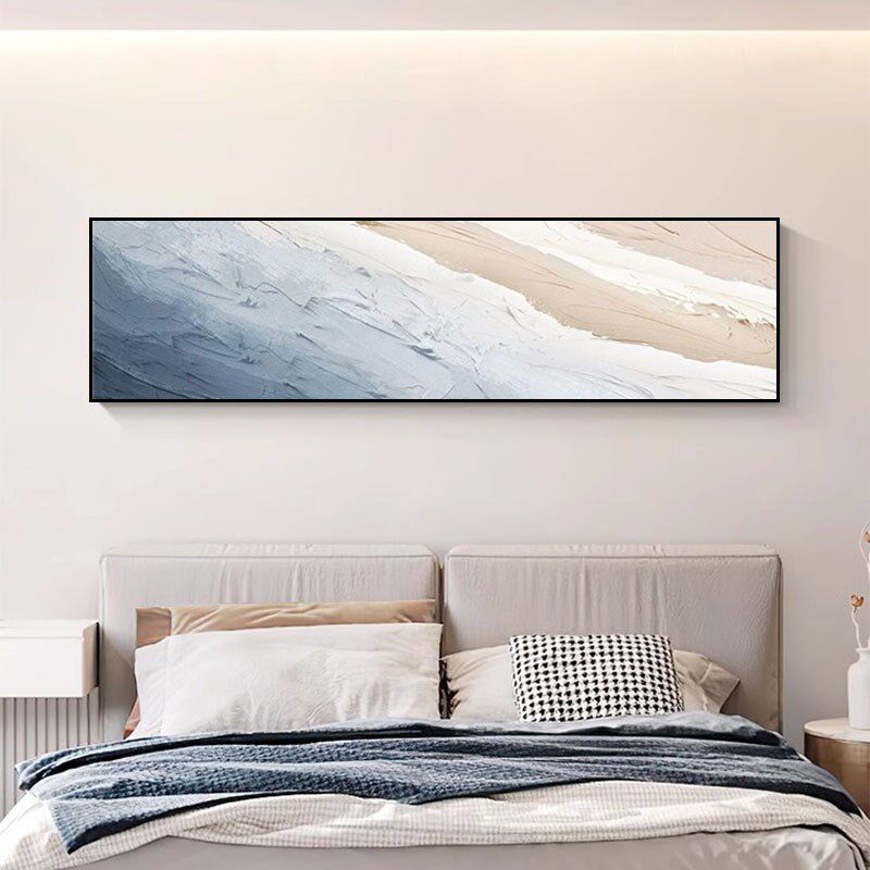 奶油风抽象卧室床饰画浪肌理艺术卧房间挂画横客厅壁画