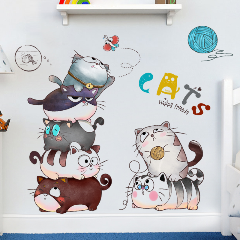 创意萌猫咪儿童房间卧室走廊装饰品墙贴纸可爱卡通幼儿园布置贴画图片