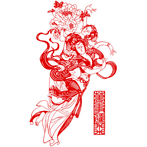 古仙女祝福寿舞民俗中传统特色文化纯手工剪画成品刻