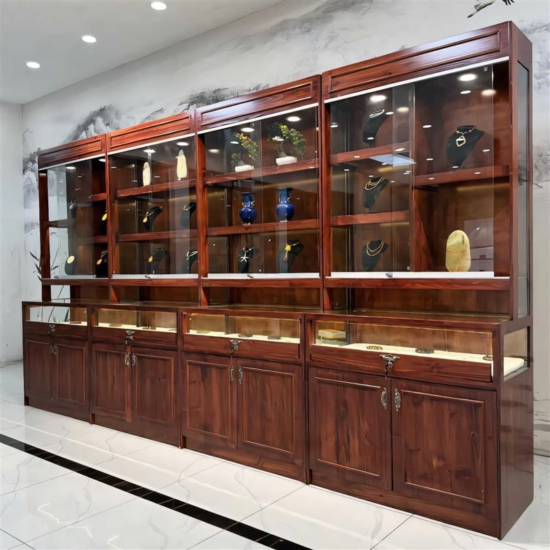 商用复古实木珠宝展示柜饰品翡翠玉器首饰柜古玩古董柜直销