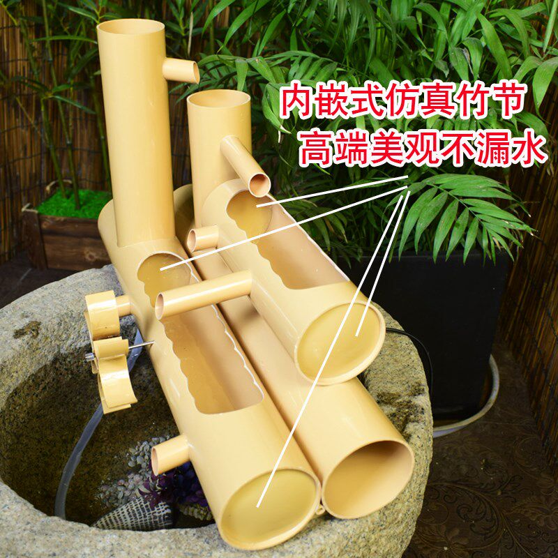 流水 水缸养鱼水循环水车客厅竹子生财招财造景圆缸