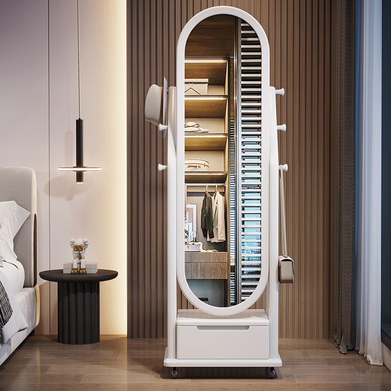 实木穿衣镜落地镜家用卧室可旋转试衣镜子带挂衣架一体全身镜