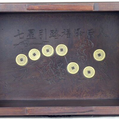 骨灰盒 棺材 寿盒 硬杂木 实木 孝道 内雕刻铜钱 塑封 梨木