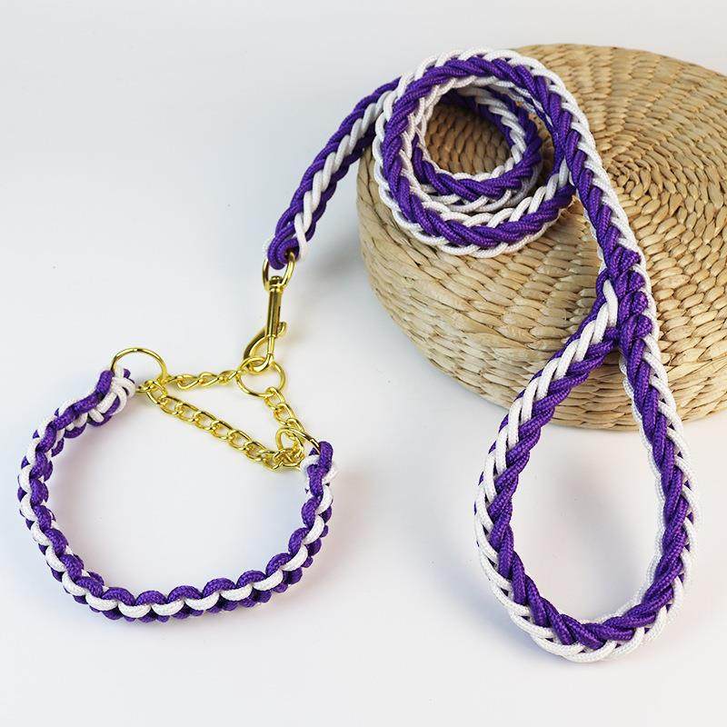 大型犬八股编织牵引绳尼龙8股编织宠物牵引绳狗P链项圈遛狗绳反光