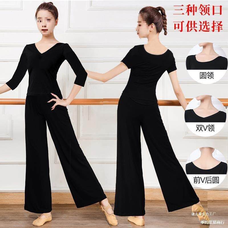 V领舞蹈练功服女套装舞蹈裤成人上衣舞学生形体中国舞阔腿裤