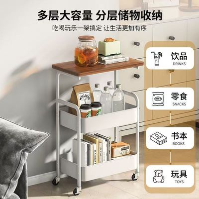 可移动双层茶几小推车边几客厅沙发收纳带轮茶桌卧室置物架小桌子