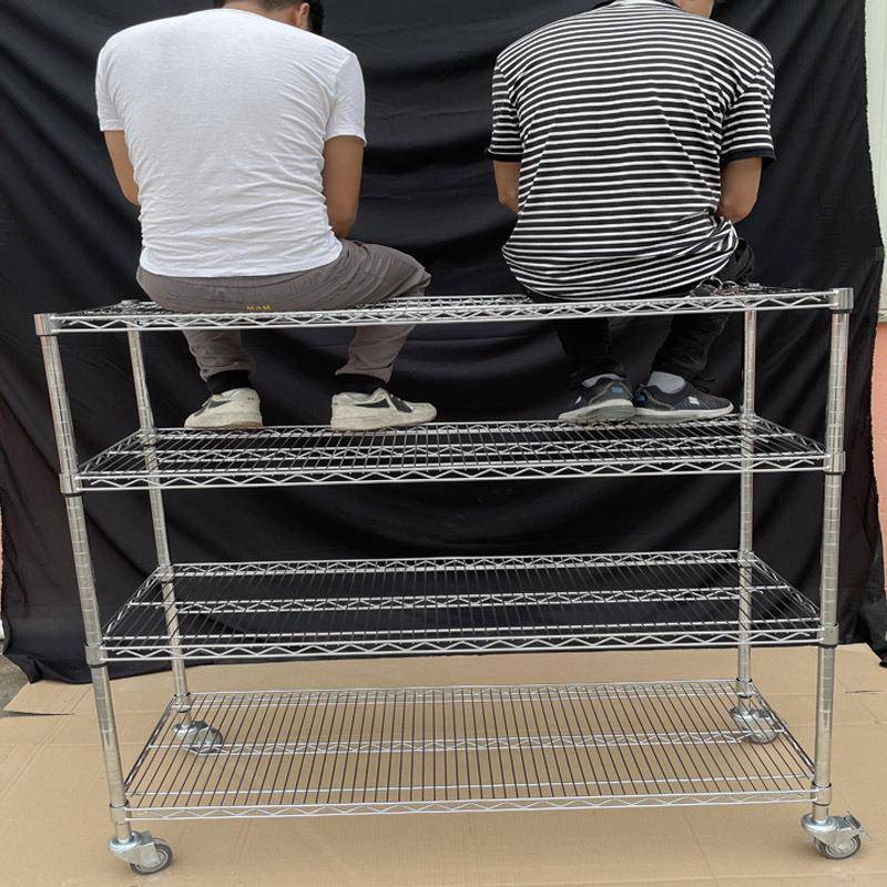 多层镀铬物料架带轮移动镂空货架金属不锈钢置物防静电周转车储物