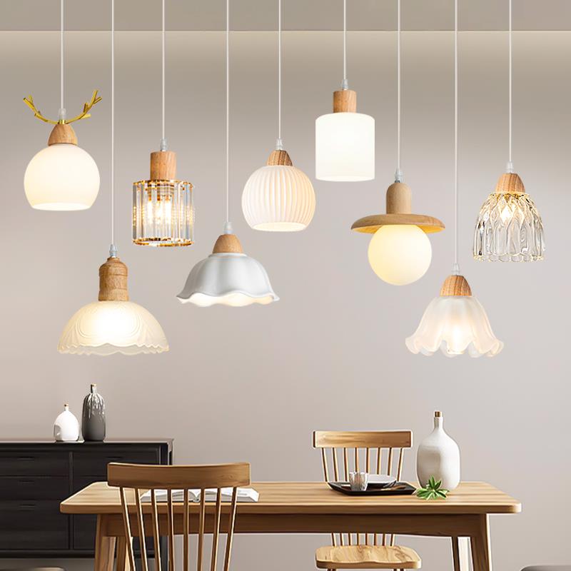 9W原木木艺餐厅吊灯简约创意餐桌吧台走廊过道玄关灯卧室床头小吊