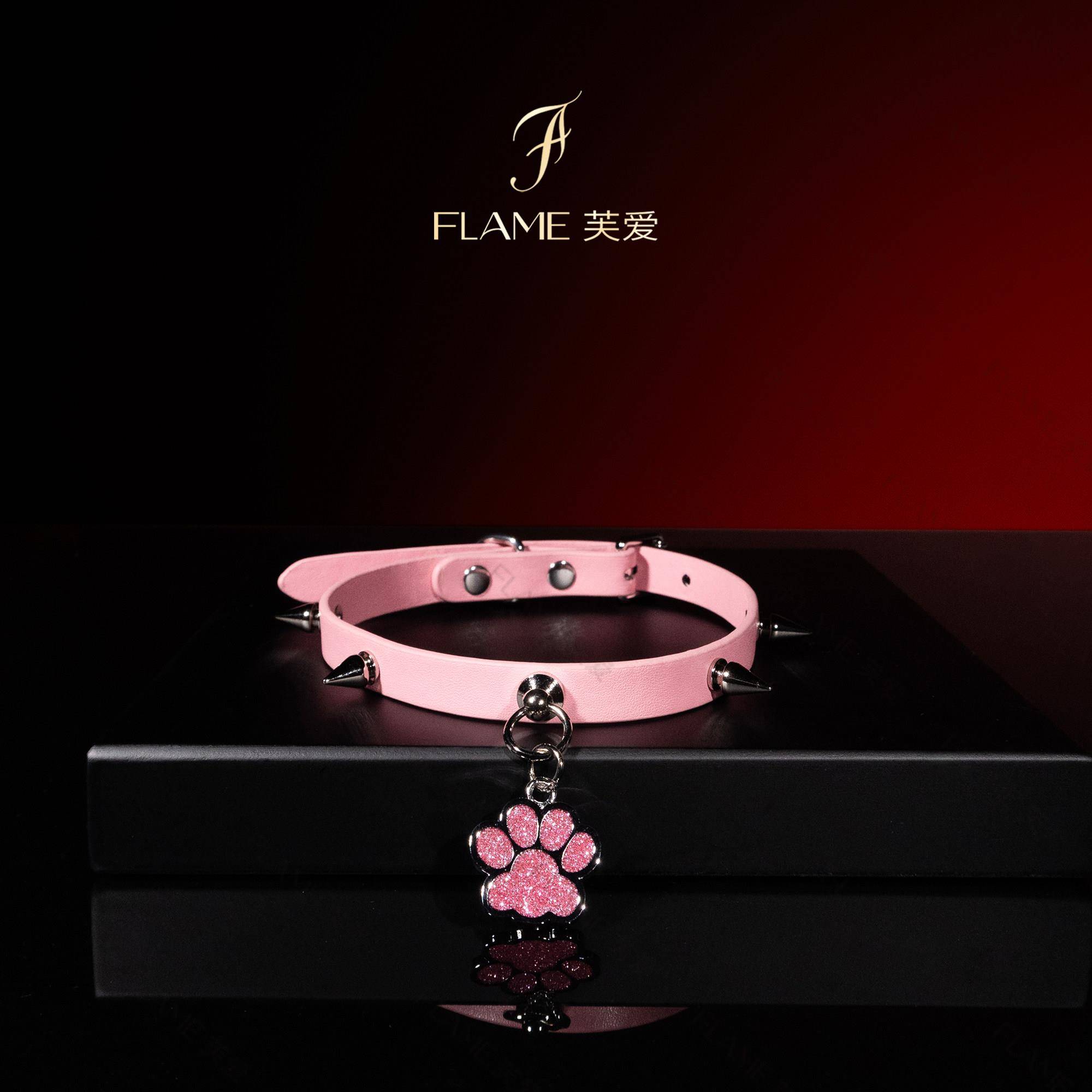 Puppy*真皮项圈女猫爪铆钉choker定制可刻字牛皮项圈男颈饰