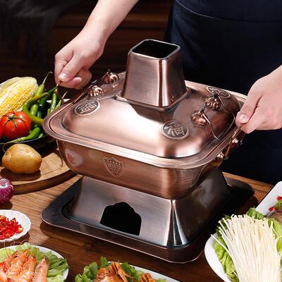 铜火锅老式仿紫铜锅家用方形木炭火锅烧碳涮羊肉商用老北京火锅炉