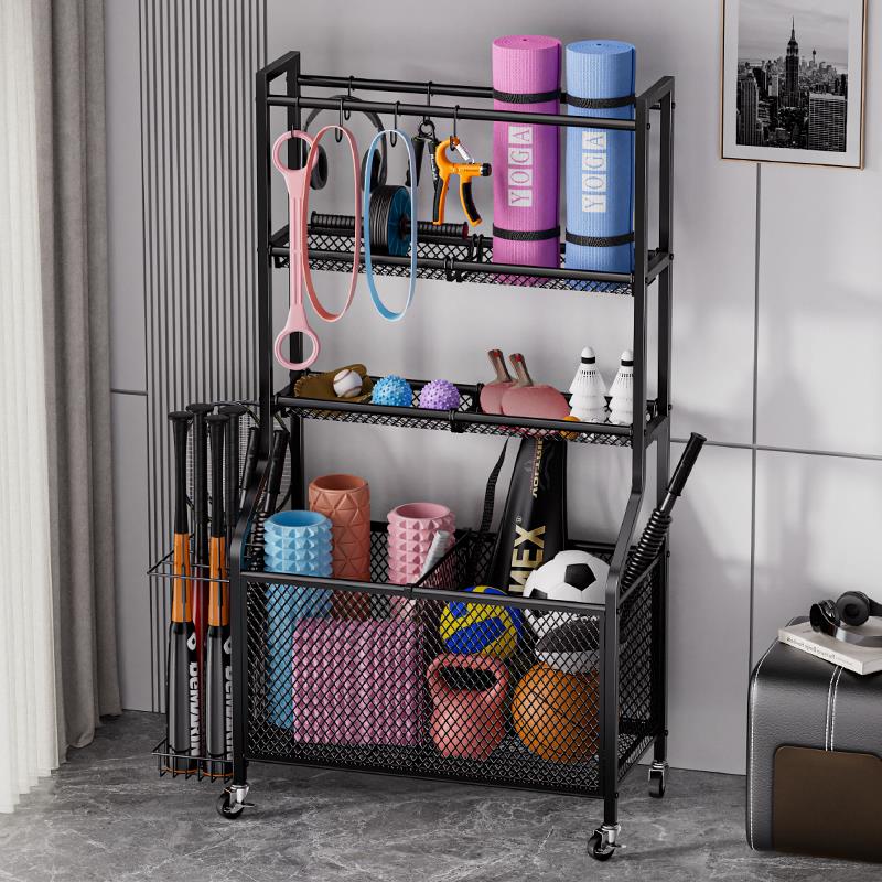 健身器材收纳架球类置物架泡沐轴瑜伽垫收纳筐运动器械工具收纳篮
