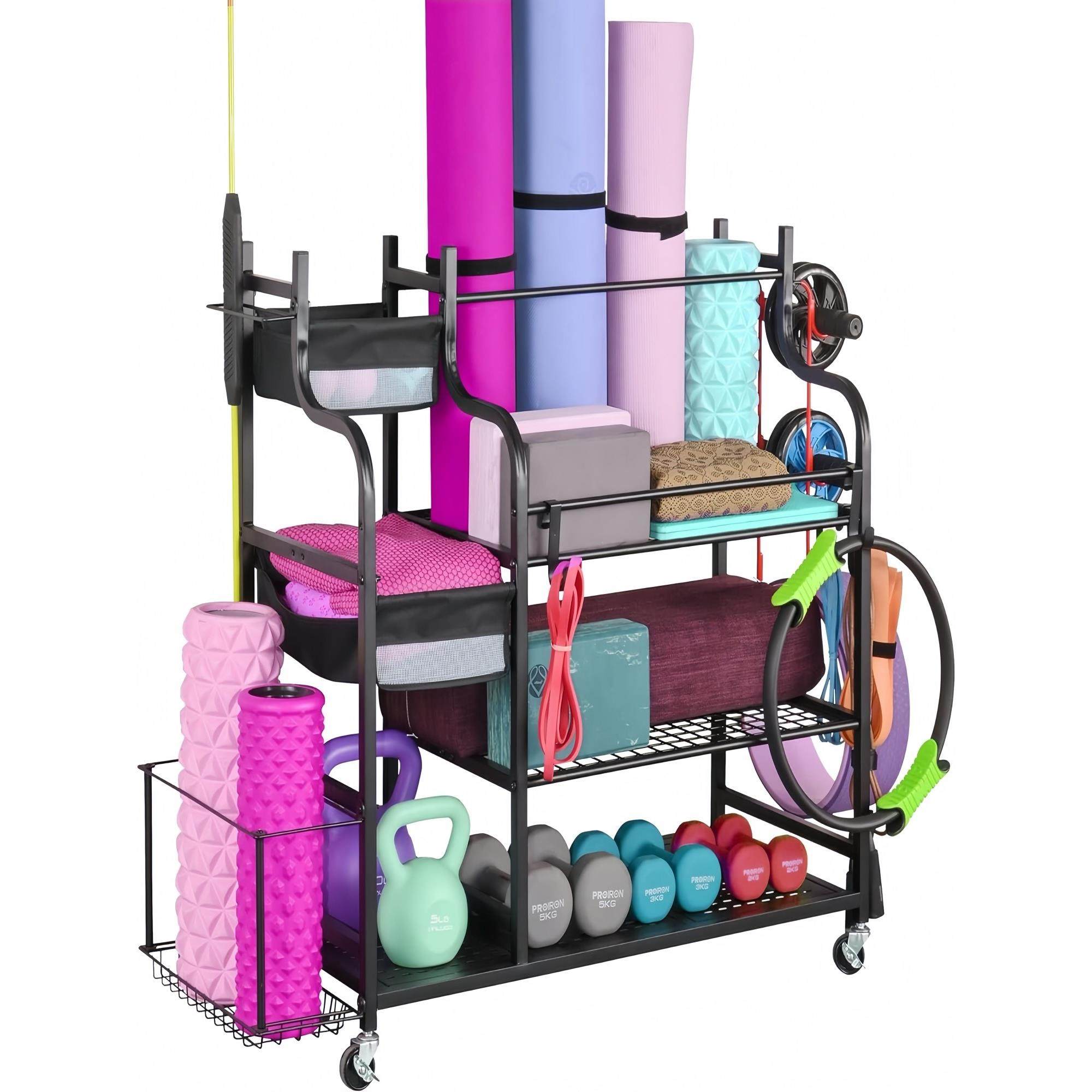 家用健身器材收纳架可移动瑜伽装备置物架壶铃哑铃运动器械储物架