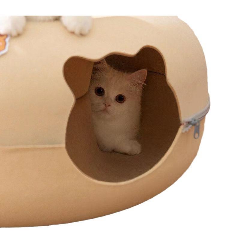 猫窝甜甜圈隧道四季通用夏天网红毛毡猫咪窝幼猫双层封闭式夏季窝
