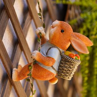 花园庭院摆件可爱兔子攀登爬树壁挂件户外民宿幼儿园花盆造景吊件