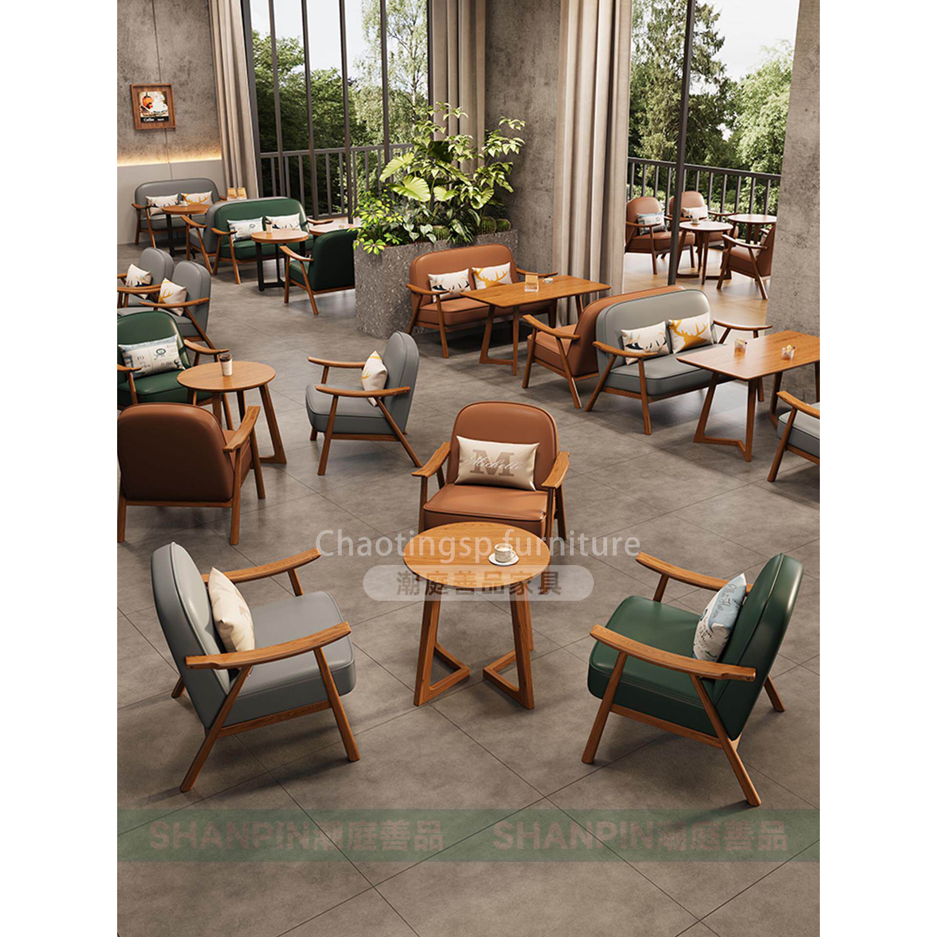 2024新咖啡厅奶茶店沙发桌椅组合甜品店双人洽谈接待休闲椅