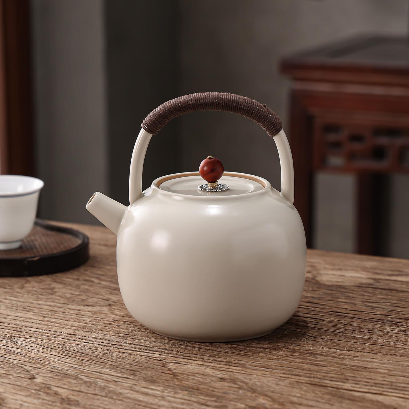 惠泽轩苏打釉白泥壶新中式煮水陶壶明火提梁煮茶壶围炉煮茶烧水壶