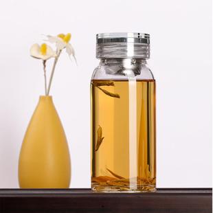 水杯玻璃杯大容量防摔耐热便携茶杯个人专用茶水分离带盖男士 杯子