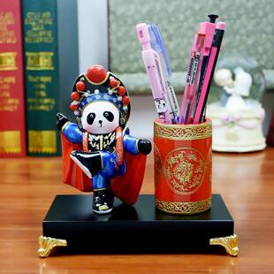 京剧脸谱变脸熊猫笔筒三国摆件戏剧人物中国风礼物特色礼物送老外