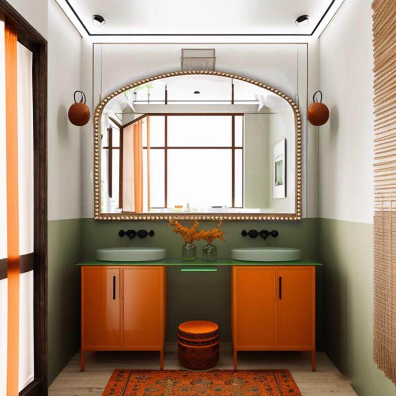 浴室镜高级轻奢化妆镜欧式化妆台装饰镜子法式覆古化妆室智能镜子